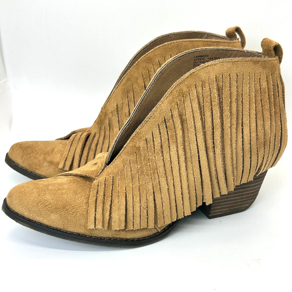 Coconuts By Matisse Lambert Saddle Fringe Ankle Boots Camel Western 8 Faux Suede - Picture 7 of 14